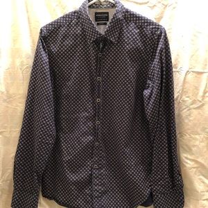 Denim and Flower Design Mens Dress Shirt